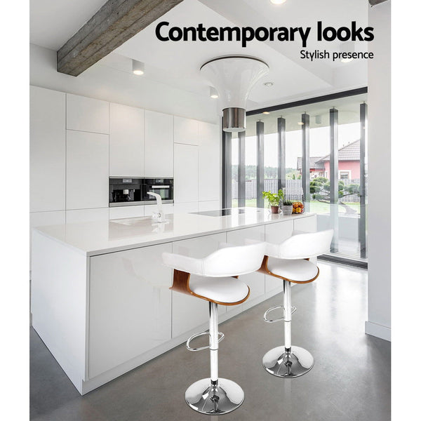 Artiss Bar Stools Set Of Two Gas Lift Leather With Armrest White Furniture Benches Bar Stools