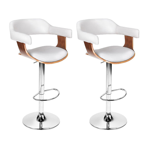 Artiss Bar Stools Set Of Two Gas Lift Leather With Armrest White Furniture Benches Bar Stools