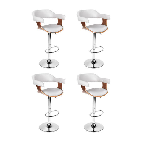 Artiss White Leather Bar Stools With Gas Lift And Armrest Benches Bar Stools