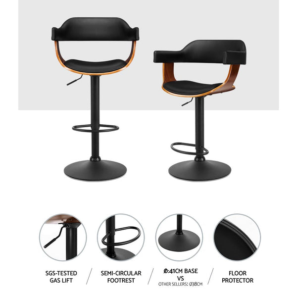 Artiss Bar Stools Gas Lift Leather With Armrest Black Furniture For Home And Garden Benches Bar Stools