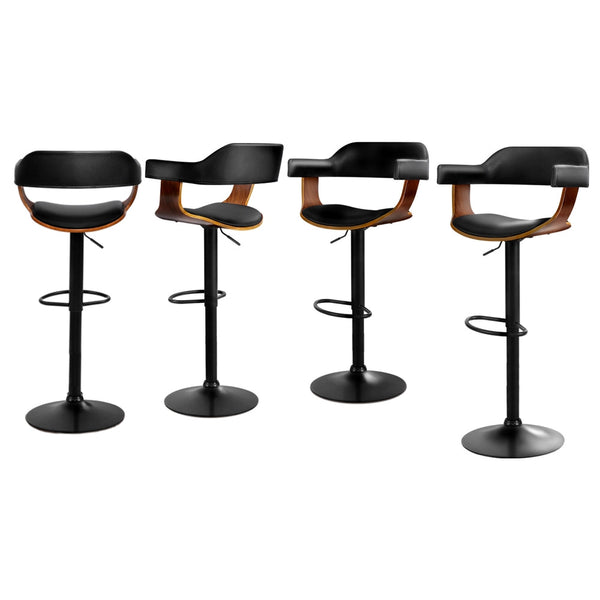 4X Bar Stools Gas Lift Leather W/Armrest All Black Benches Bar Stools