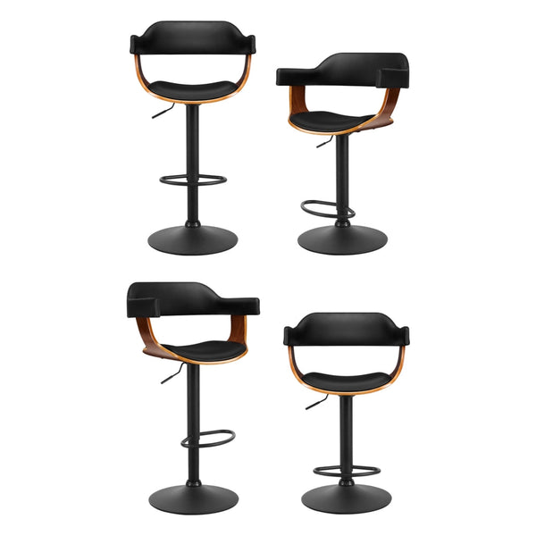 4X Bar Stools Gas Lift Leather W/Armrest All Black Benches Bar Stools