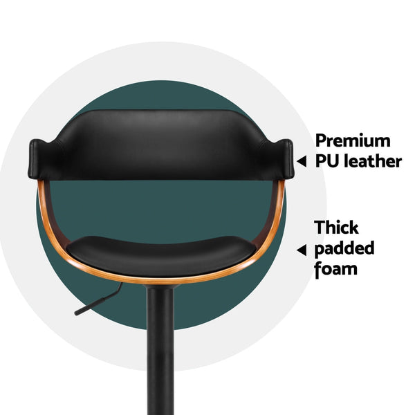 4X Bar Stools Gas Lift Leather W/Armrest All Black Benches Bar Stools