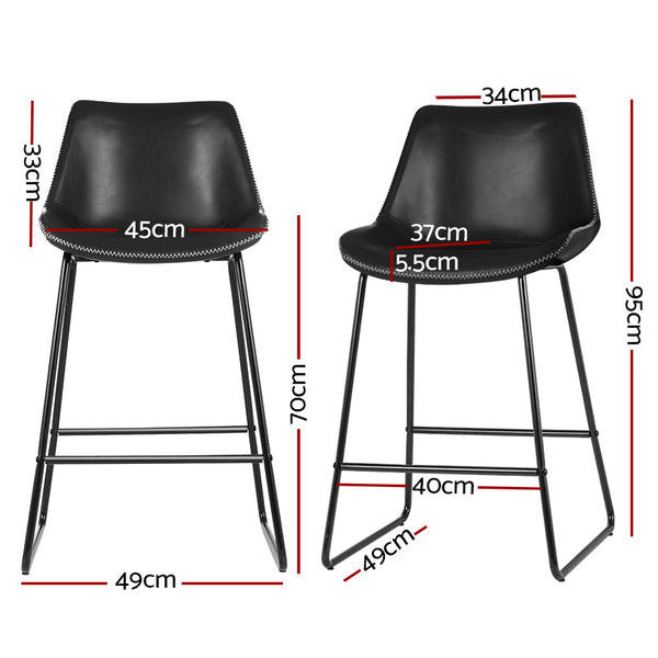 Artiss Bar Stools Black Leather Metal Chairs Set Furniture For Kitchen Counter Benches Bar Stools