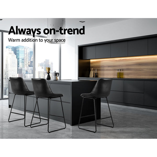Artiss Bar Stools Black Leather Metal Chairs Set Furniture For Kitchen Counter Benches Bar Stools