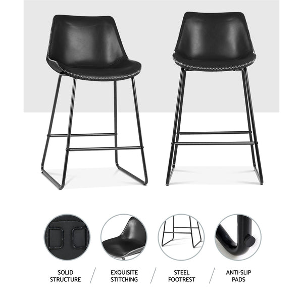 Artiss Bar Stools Black Leather Metal Chairs Set Furniture For Kitchen Counter Benches Bar Stools