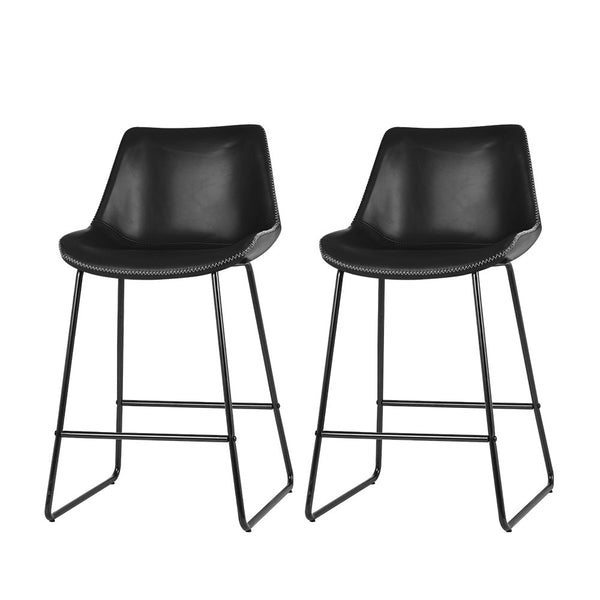 Artiss Bar Stools Black Leather Metal Chairs Set Furniture For Kitchen Counter Benches Bar Stools