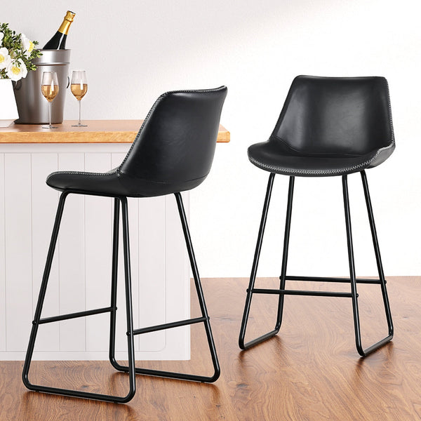 Artiss 4X Bar Stools Leather Padded Metal Legs Black Benches Bar Stools