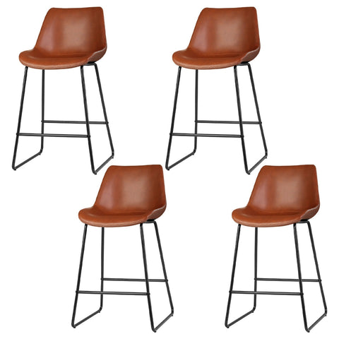 Artiss 4X Bar Stools Leather Padded Metal Legs Brown Benches Bar Stools