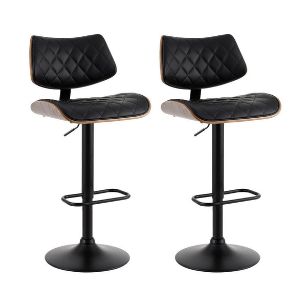Artiss 2X Bar Stools Kitchen Dining Chairs Gas Lift Stool Wooden Leather Black Benches Bar Stools