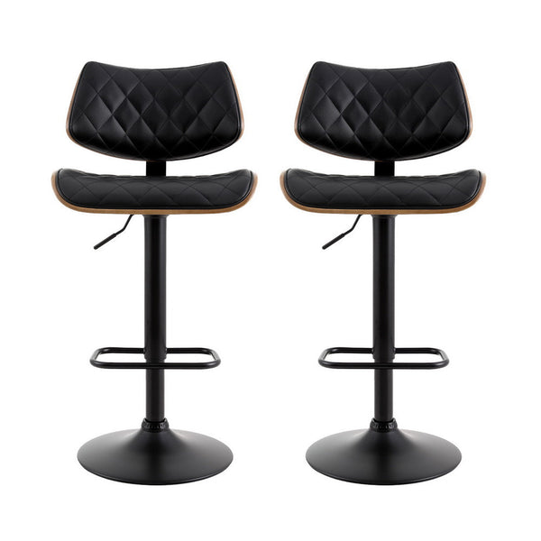 Artiss 2X Bar Stools Kitchen Dining Chairs Gas Lift Stool Wooden Leather Black Benches Bar Stools