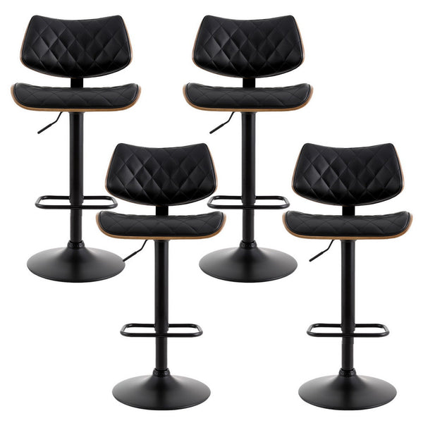 Artiss 4X Bar Stools Kitchen Dining Chairs Gas Lift Wooden Leather Black Benches Bar Stools
