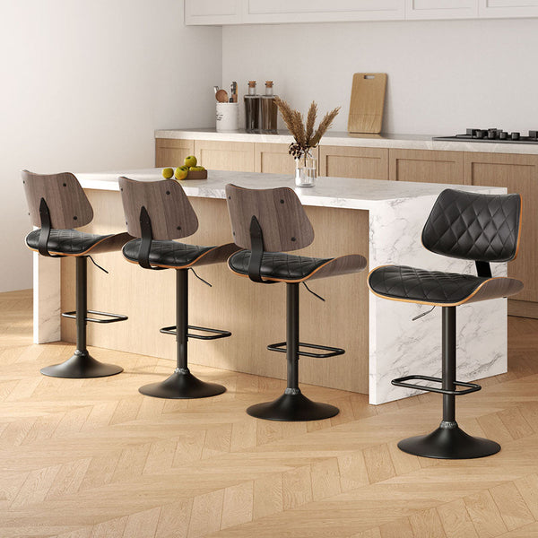 Artiss 4X Bar Stools Kitchen Dining Chairs Gas Lift Wooden Leather Black Benches Bar Stools