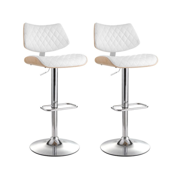 Artiss 2X Bar Stools Kitchen Dining Chairs Gas Lift Wooden Leather White Benches Bar Stools