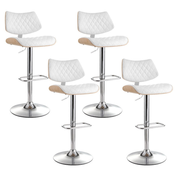 Artiss 4X Bar Stools Kitchen Dining Chairs Gas Lift Wooden Leather White Benches Bar Stools