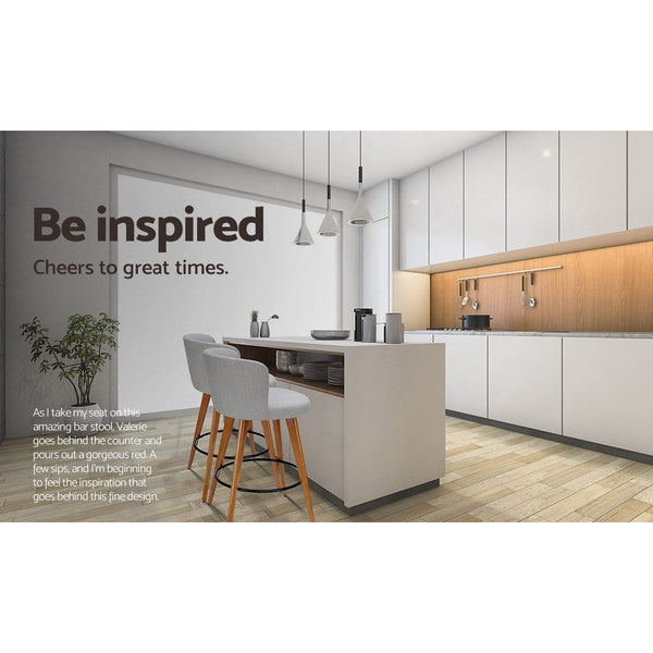 Artiss Bar Stools Set Linen Padded Wooden Grey Furniture For Home And Garden Benches Bar Stools