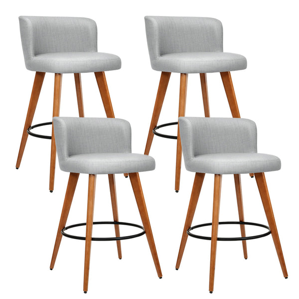 Artiss 4X Bar Stools Linen Padded Wooden Grey Benches Bar Stools