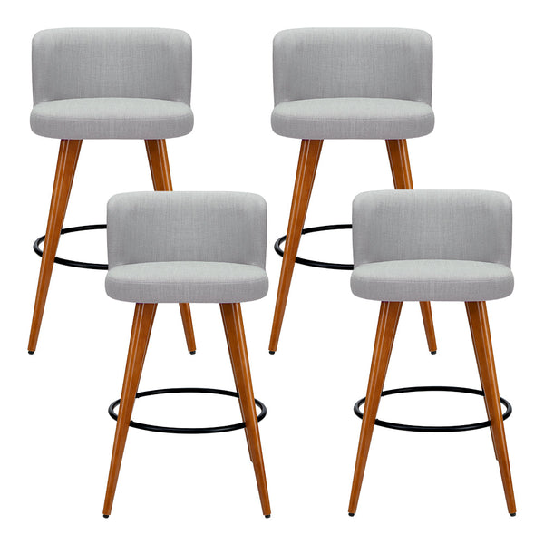 Artiss 4X Bar Stools Linen Padded Wooden Grey Benches Bar Stools