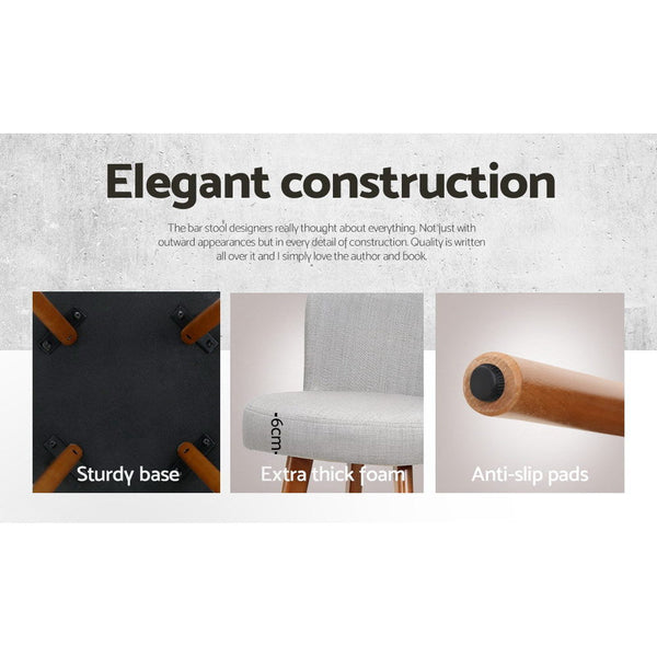 Artiss 4X Bar Stools Linen Padded Wooden Grey Benches Bar Stools