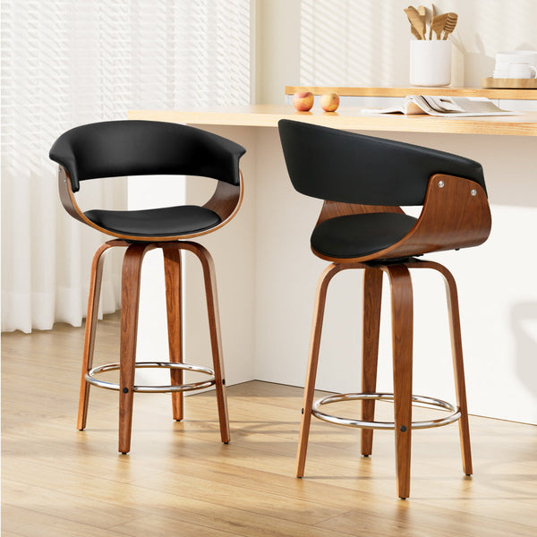 Artiss Bar Stools Swivel Pu Leather Seat Wooden Furniture Home And Garden Benches Bar Stools