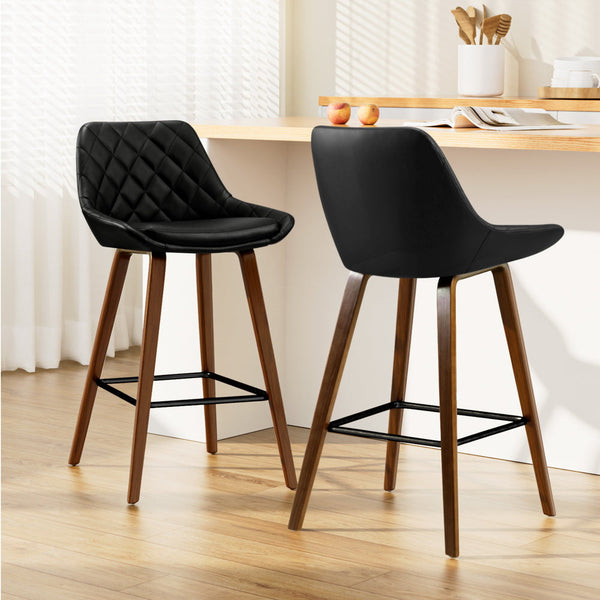 Artiss 2X Bar Stools Pu Seat Wooden Benches Bar Stools