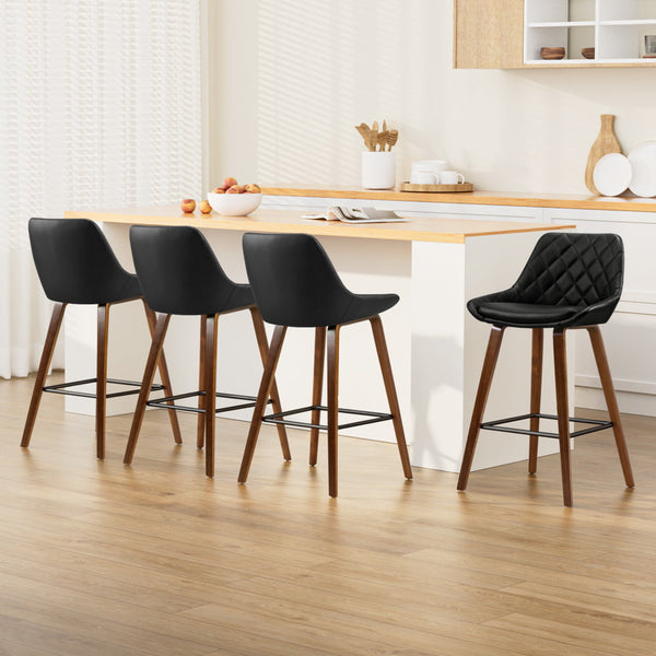 Pu Leather Bar Stools With Bentwood Legs And Steel Footrest Set Of Four Benches Bar Stools