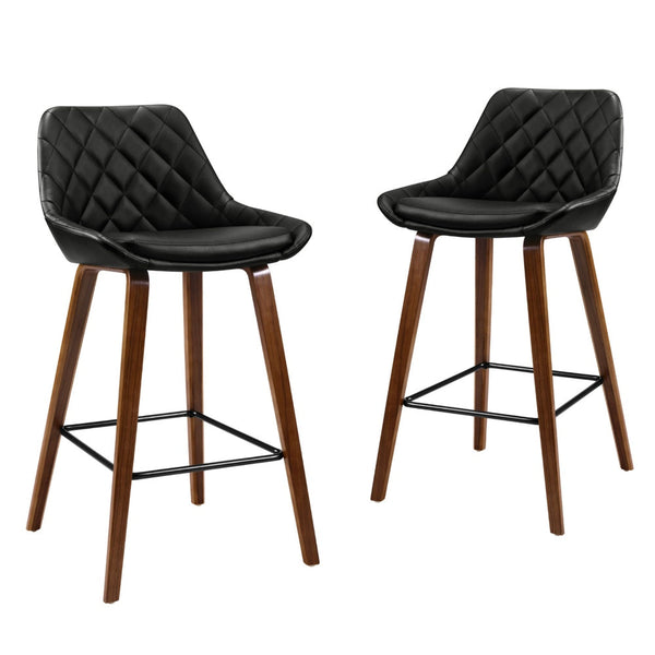 Pu Leather Bar Stools With Bentwood Legs And Steel Footrest Set Of Four Benches Bar Stools