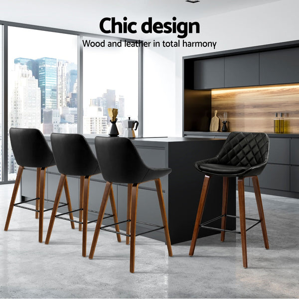 Pu Leather Bar Stools With Bentwood Legs And Steel Footrest Set Of Four Benches Bar Stools
