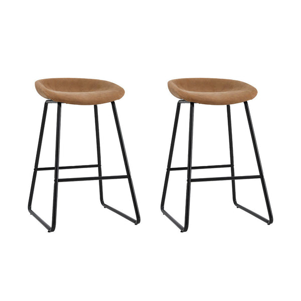 Pu Leather And Metal Bar Stool With Footrest Kitchen Dining Seating Brown Set Of 2 Benches Bar Stools