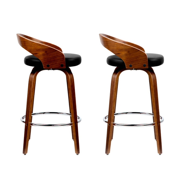 Walnut Wood Bar Stools Swivel Seat Curved Backrest Home Furniture Set Of 2 Benches Bar Stools