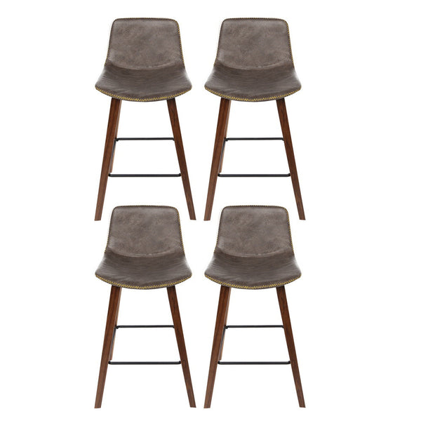 Artiss 4X Bar Stools Vintage Leather Wooden Benches Bar Stools