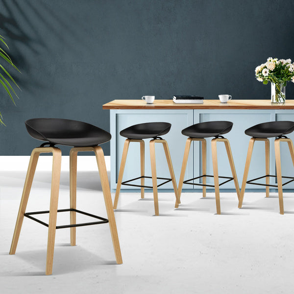 Artiss 4X Bar Stools Kitchen Counter Dining Chairs Wooden Black Benches Bar Stools
