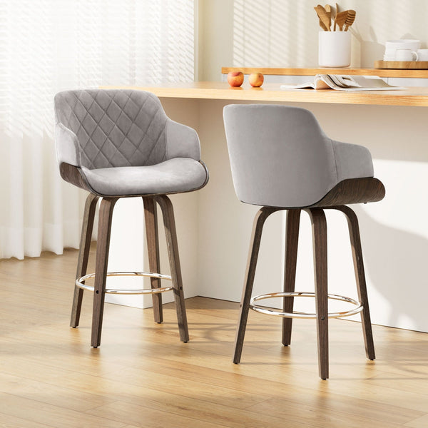 Artiss Velvet Swivel Bar Stools Padded Wooden Furniture For Home And Garden Benches Bar Stools