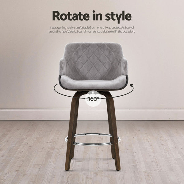 Velvet Fabric Bar Stools Padded Swivel Wooden Frame Set Of Four Benches Bar Stools