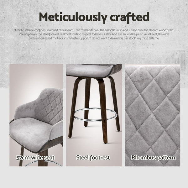 Velvet Fabric Bar Stools Padded Swivel Wooden Frame Set Of Four Benches Bar Stools