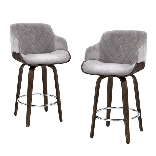 Velvet Fabric Bar Stools Padded Swivel Wooden Frame Set Of Four Benches Bar Stools