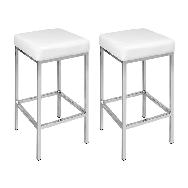 Artiss 4X Bar Stools Leather Padded Metal White Benches Bar Stools