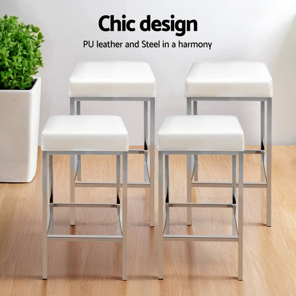 Artiss 4X Bar Stools Leather Padded Metal White Benches Bar Stools