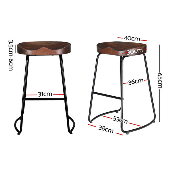 2X Bar Stools Tractor Seat 65Cm Pinewood Retro Vintage Style Industrial Furniture Home Seating Benches Bar Stools