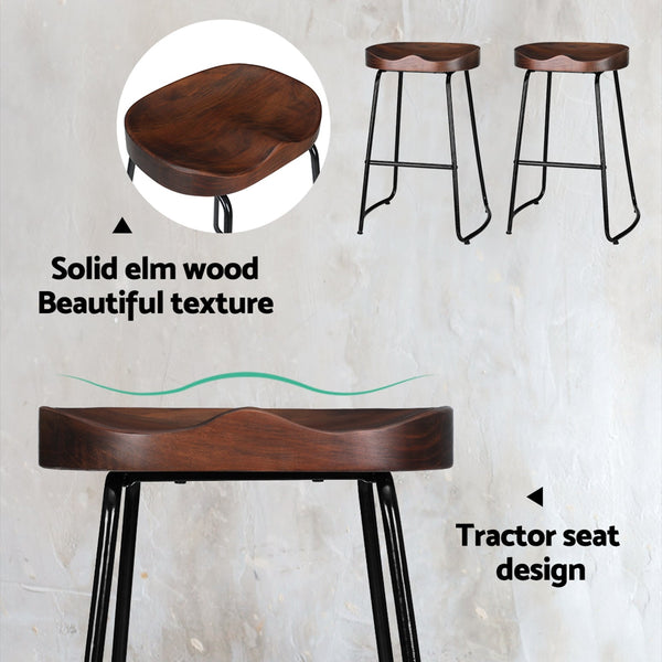 2X Bar Stools Tractor Seat 65Cm Pinewood Retro Vintage Style Industrial Furniture Home Seating Benches Bar Stools