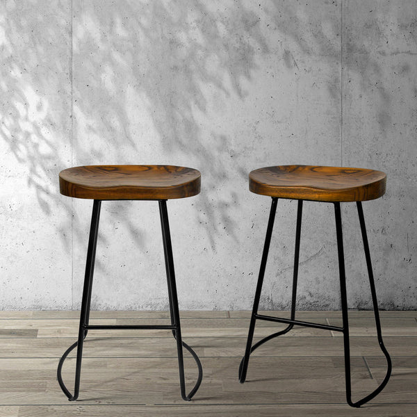2X Bar Stools Tractor Seat 65Cm Pinewood Retro Vintage Style Industrial Furniture Home Seating Benches Bar Stools