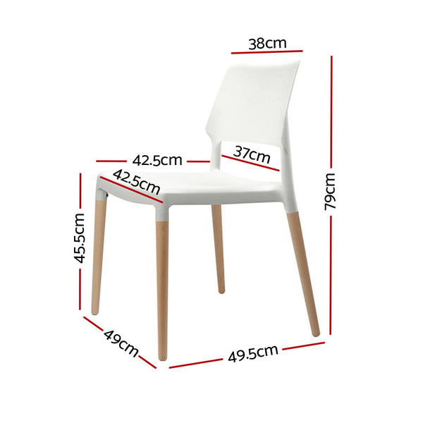 Artiss Set Of 4 Plastic Wooden Stackable White Dining Chairs