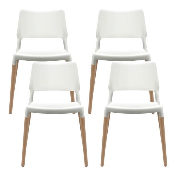 Artiss Set Of 4 Plastic Wooden Stackable White Dining Chairs