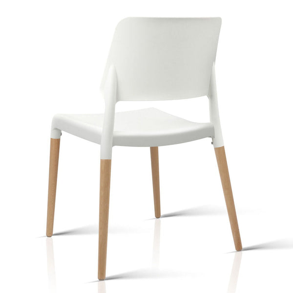 Artiss Set Of 4 Plastic Wooden Stackable White Dining Chairs