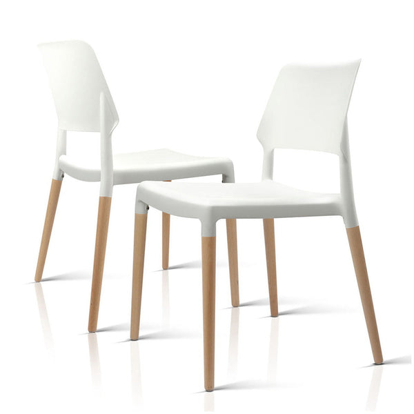 Artiss Set Of 4 Plastic Wooden Stackable White Dining Chairs