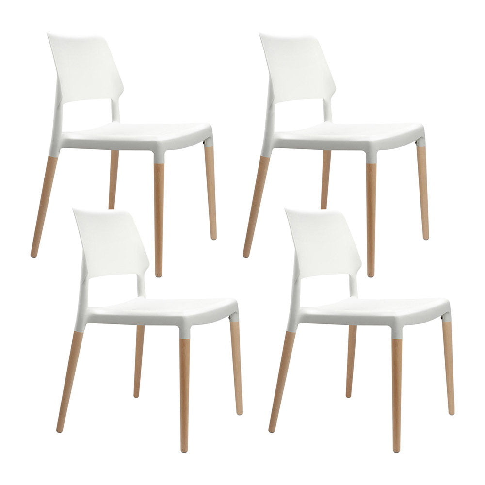 Artiss Set Of 4 Plastic Wooden Stackable White Dining Chairs