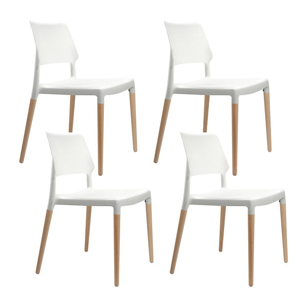 Artiss Set Of 4 Plastic Wooden Stackable White Dining Chairs