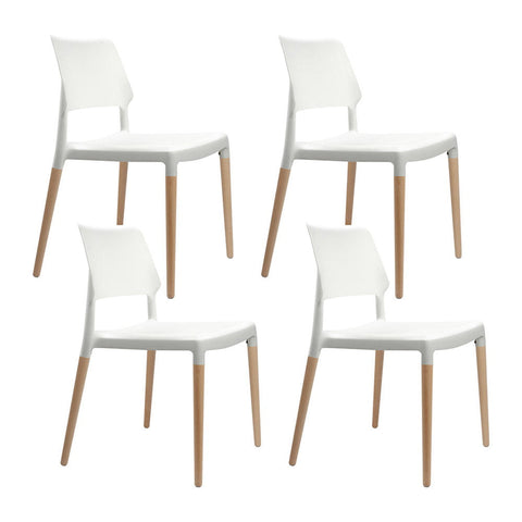 Artiss Set Of 4 Plastic Wooden Stackable White Dining Chairs
