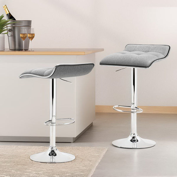 Artiss 4X Bar Stools Linen Padded Gas Lift Benches Bar Stools