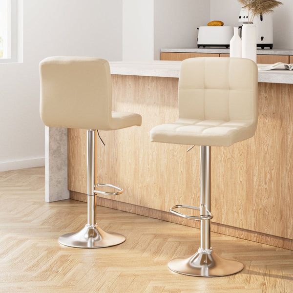 Artiss 2X Bar Stools Leather Gas Lift Beige Benches Bar Stools